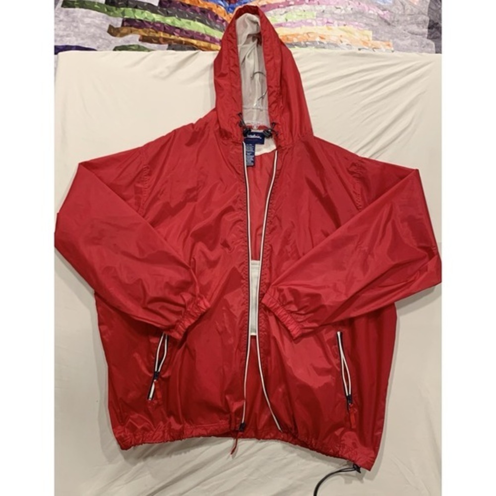 Vintage‎ Catalina Outerwear Red Nylon Windbreaker Jacket 2XL Hooded Full Zip